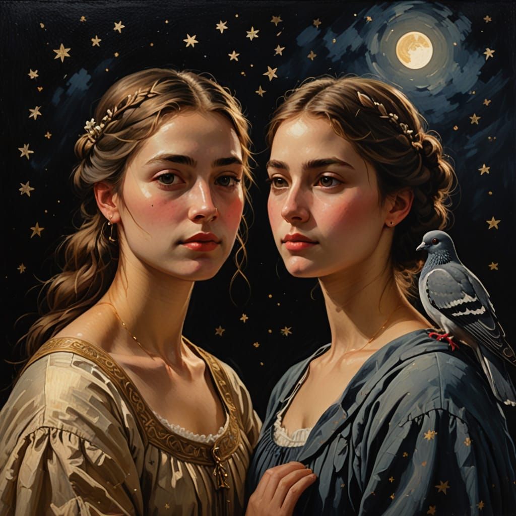 Sorrowful Sisters in Moonlight: A Classical Realist Portrait