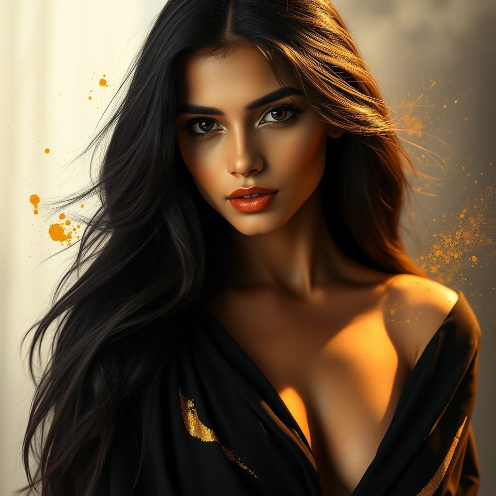 Elegant Indian Goddess Radiates Golden Light