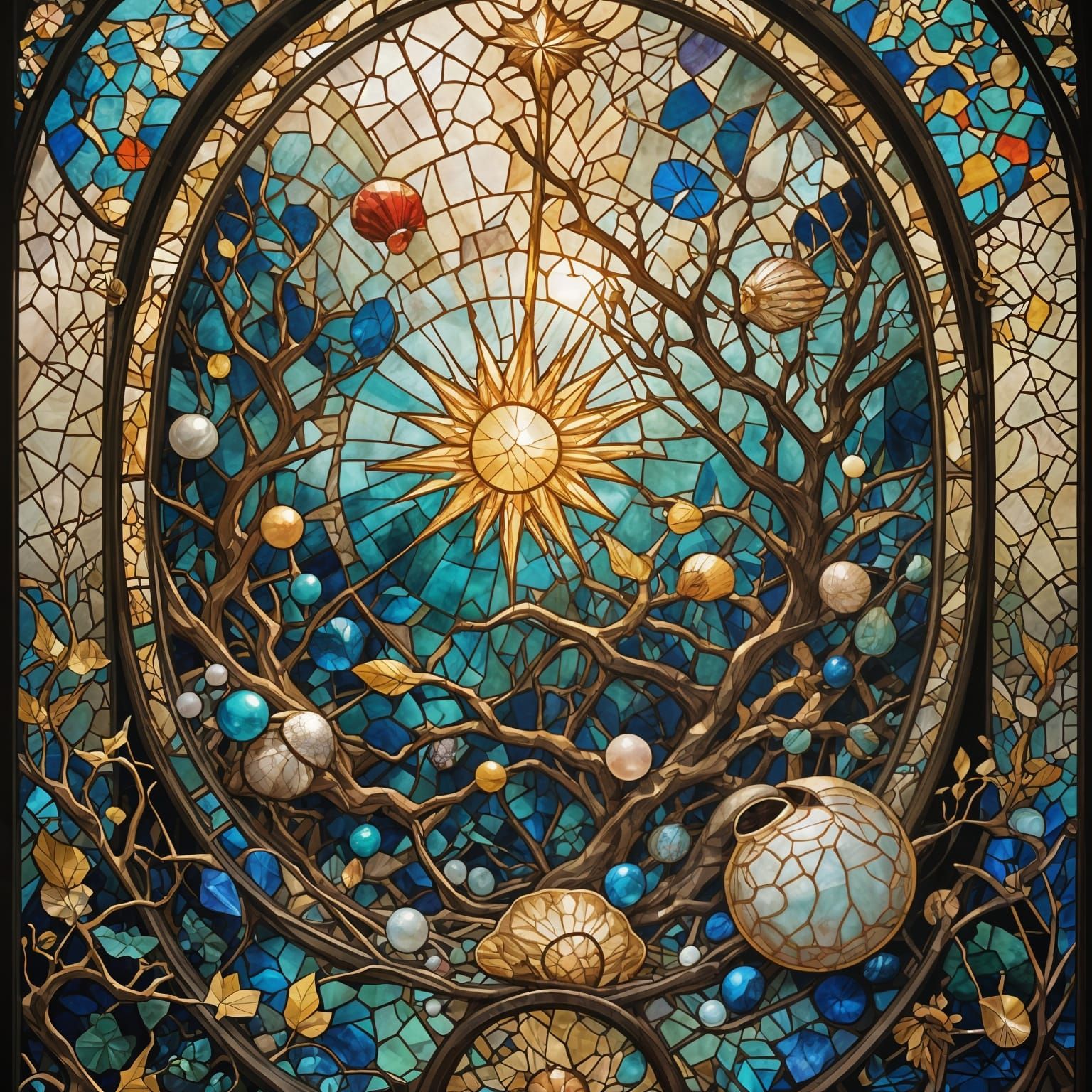 Kintsugi Stained Glass Window with Star Forest
