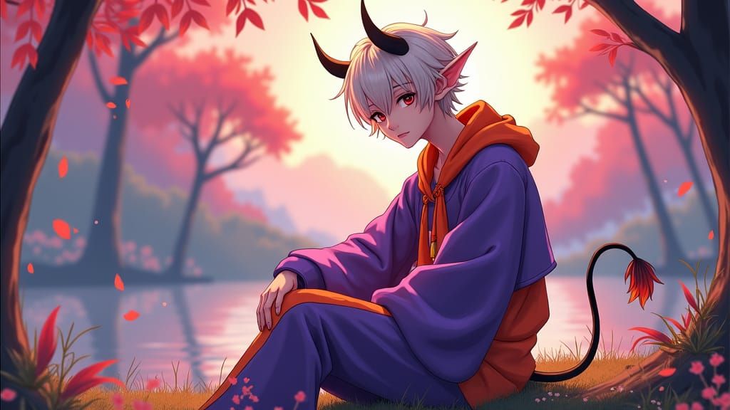 Young Male Demon Seeking Comfort: Anime-Inspired 3D Art