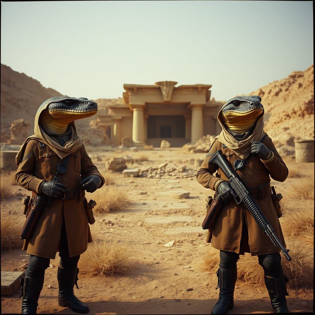 Python Soldiers Guarding Ancient Tomb, Cinematic Film Still