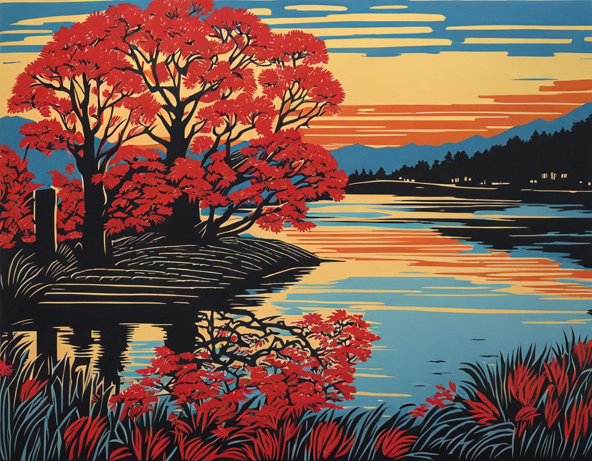 AI Generated Linocut Print