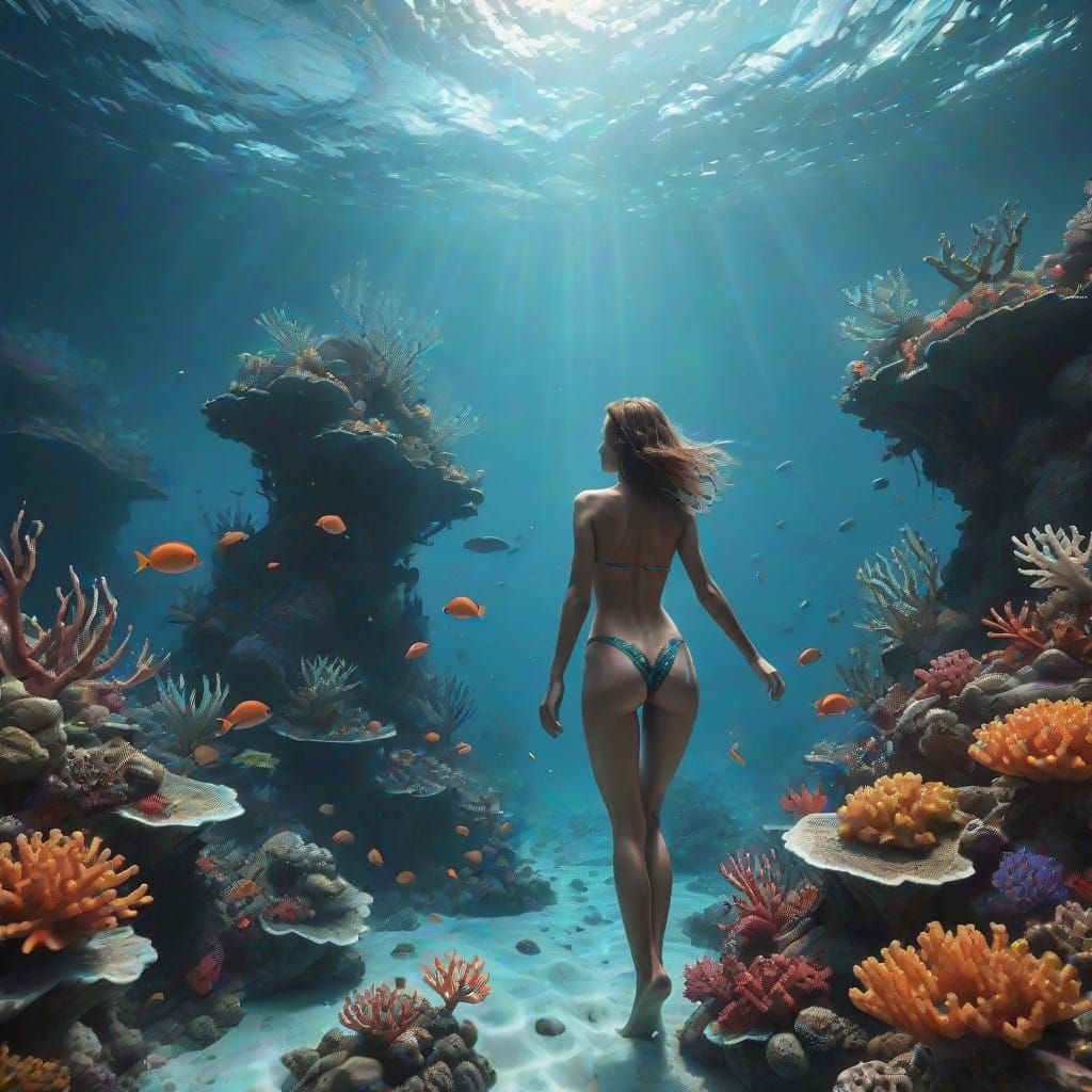 Woman in a Vibrant Coral Reef Paradise