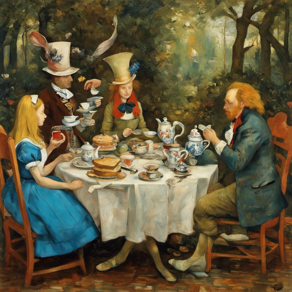 Alice's Tea Party: A Post-Impressionist and Baroque Fusion