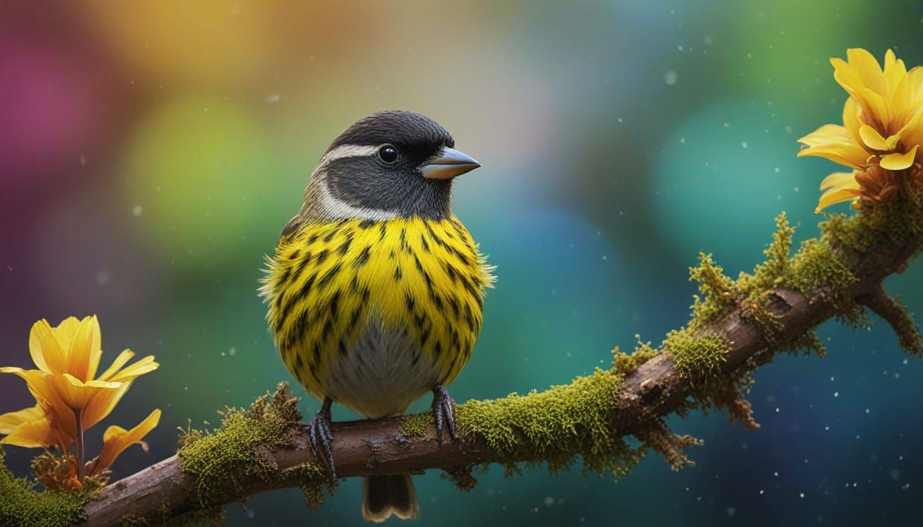 Hyperrealistic Yellow-Rumped Siskin in Splash Art Style