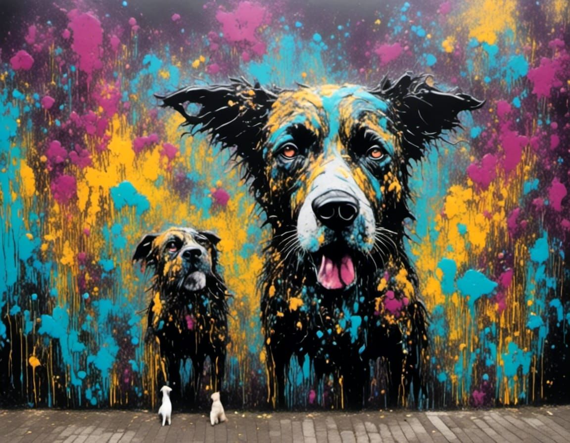 Stray Dogs Gaze at Intricate Urban Graffiti Art