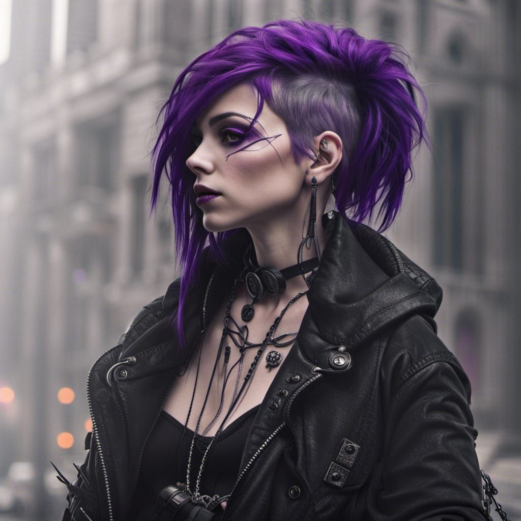 Gothic Woman in Dystopian Cyberpunk World