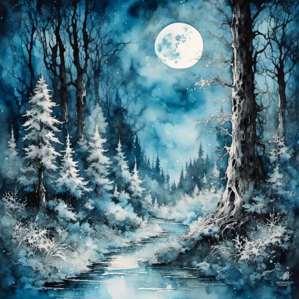 Blue Gnome in Forest Clearing, Wet-on-Wet Watercolor