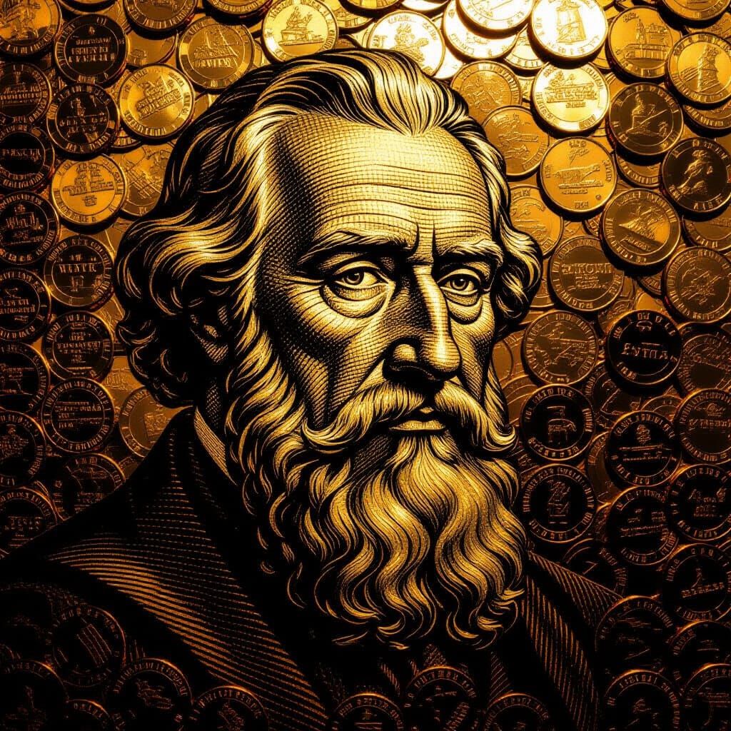 Portrait of a Gentleman Made of Coins, Engraving Style