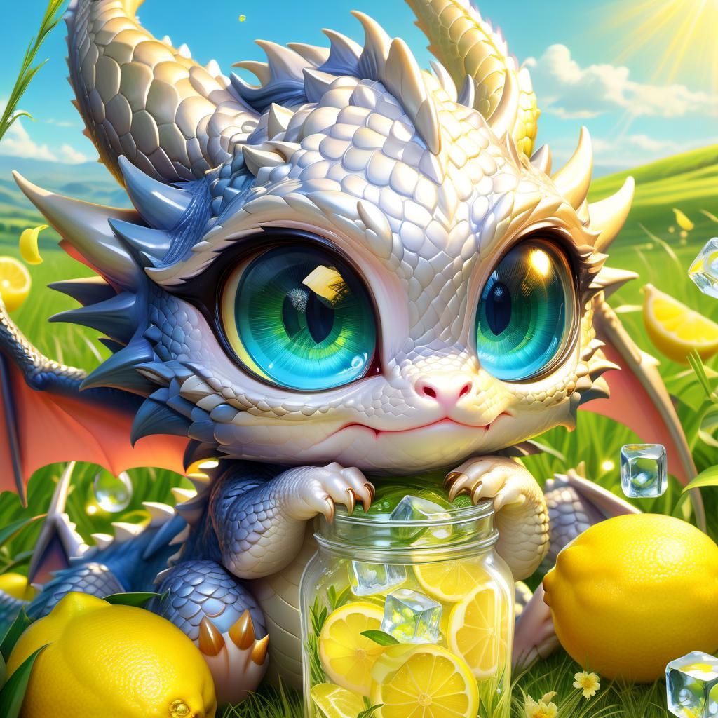 Chibi Dragon in Lemonade Jar: 3D Anime Art