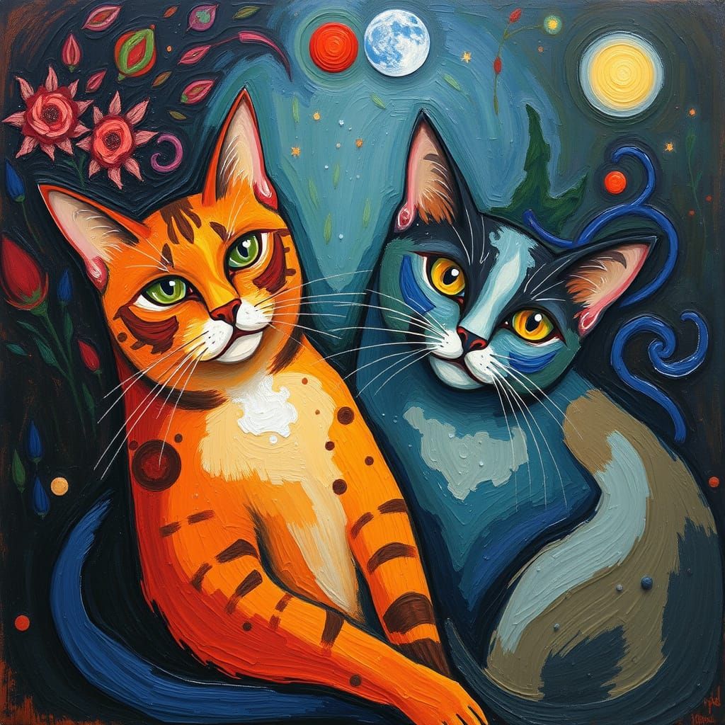 Surreal Cats in Abstract Expressionism Style