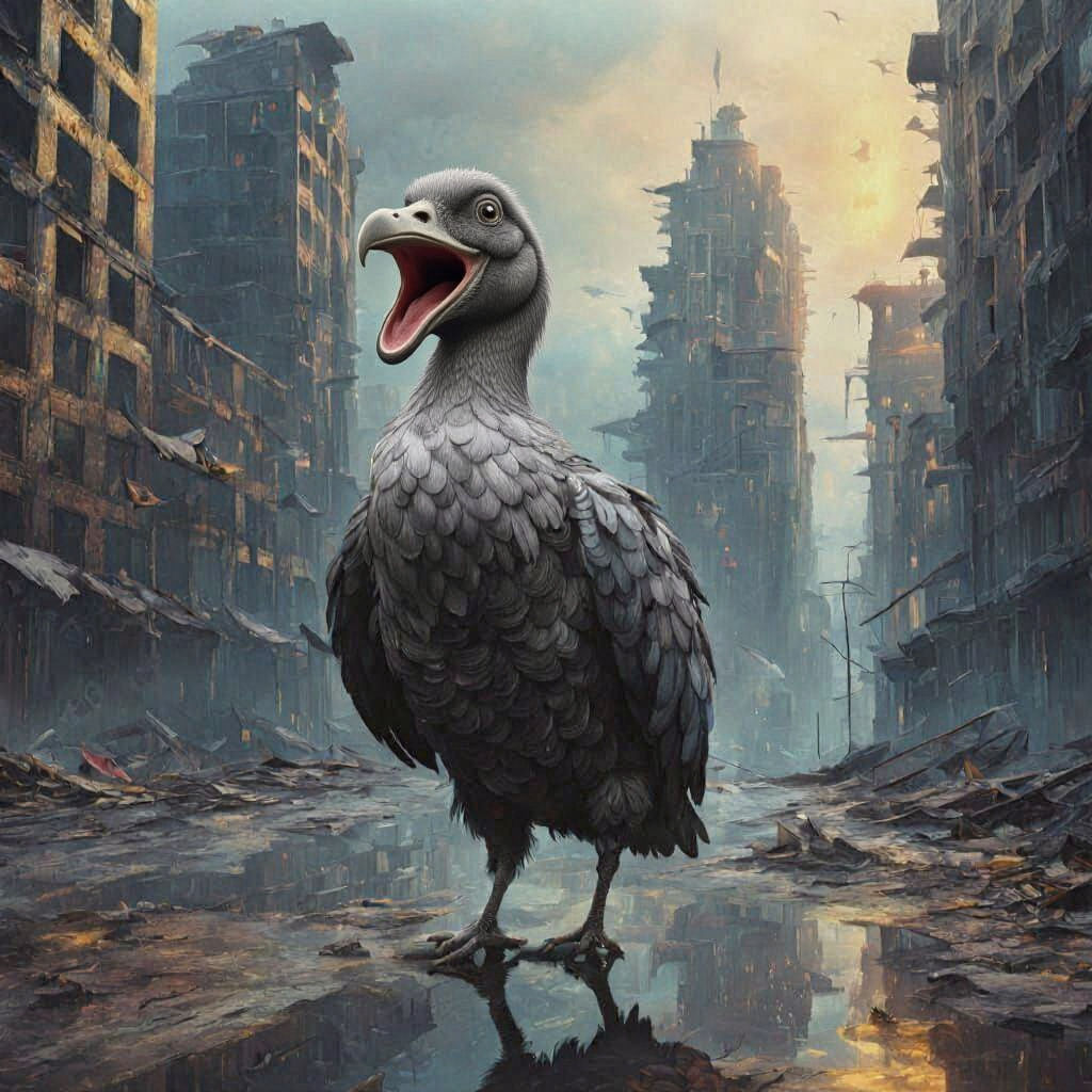 Dodo Bird Spirit in Abandoned Cityscape
