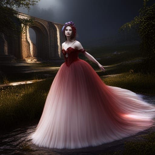 Fantastical Girl in Tulle Dress: Detailed Matte Painting