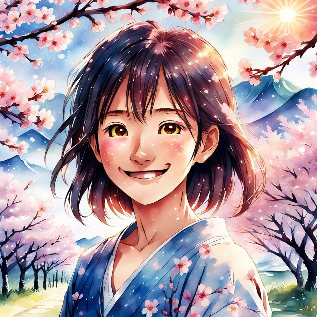 Manga Woman Displays Scars in Watercolor Style