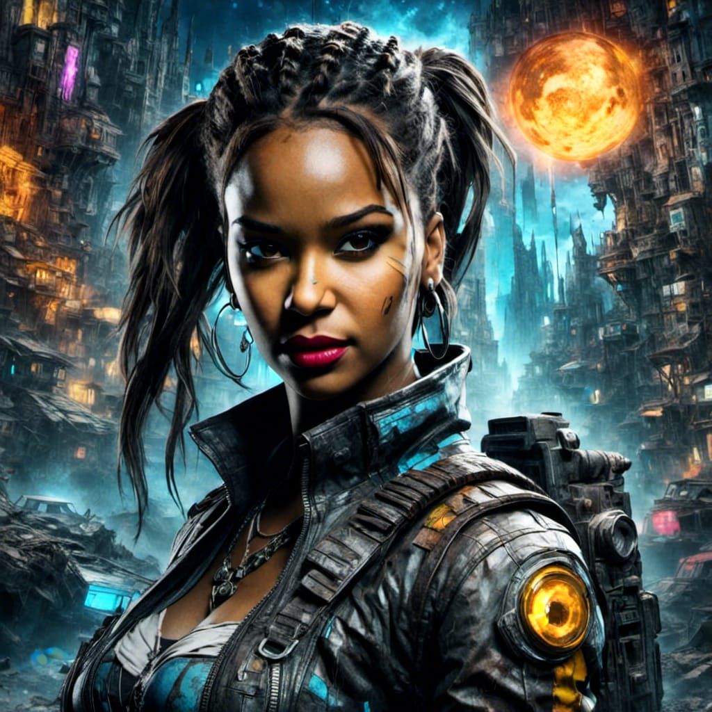 Futuristic French Woman Portrait in Oil Painting