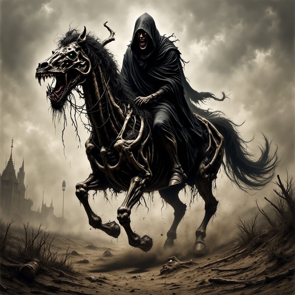 Evil Skeleton Horse Rider in Barren Wasteland