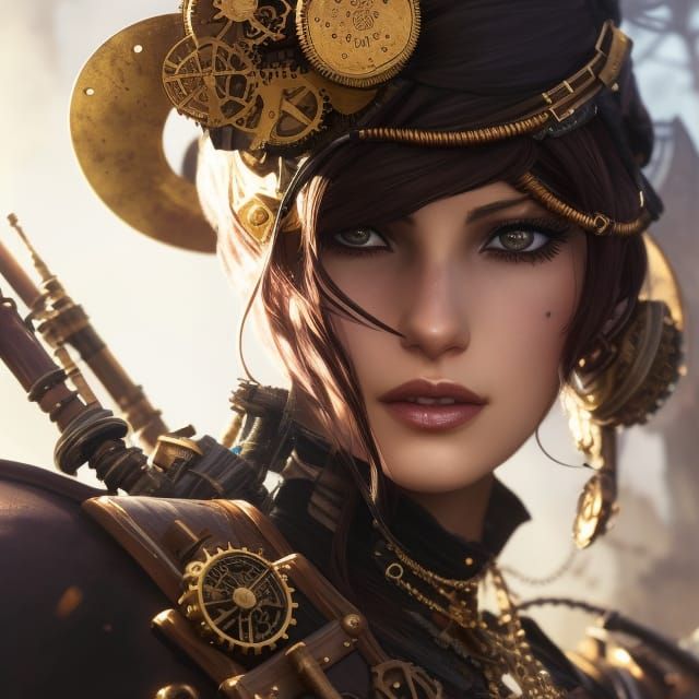 Steampunk Girl Portrait in Detailed Illustration Style