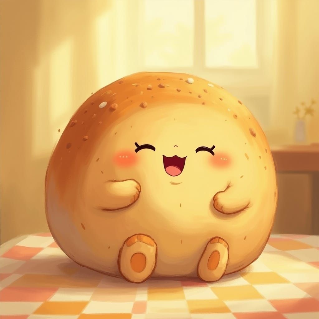 Charming Bread Character in Whimsical Illustration Style