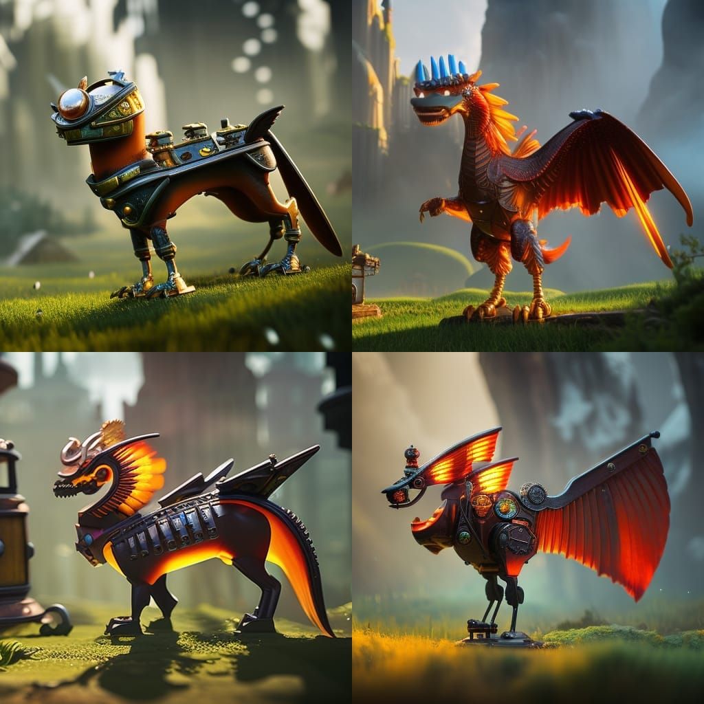 Fantastical Steampunk Griffin-Dragon Concept Art
