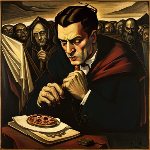 Vampire Lord's Pizza Dilemma: An Expressionist Struggle