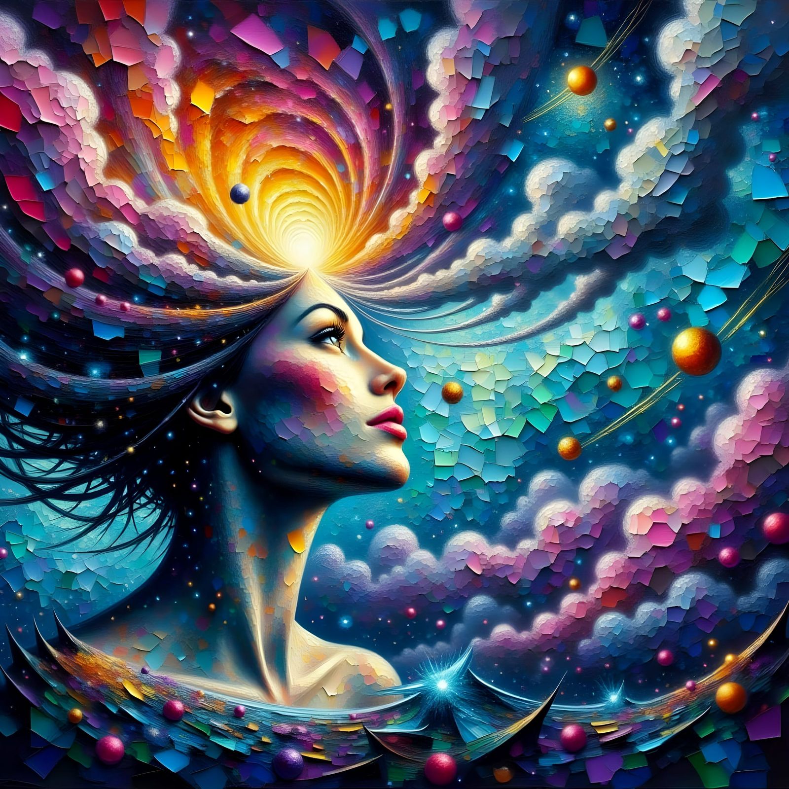 Surreal Cosmic Portrait in Vibrant Starry Universe