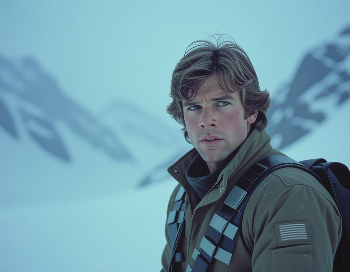 Luke Skywalker on Hoth in Cinematic Film Still