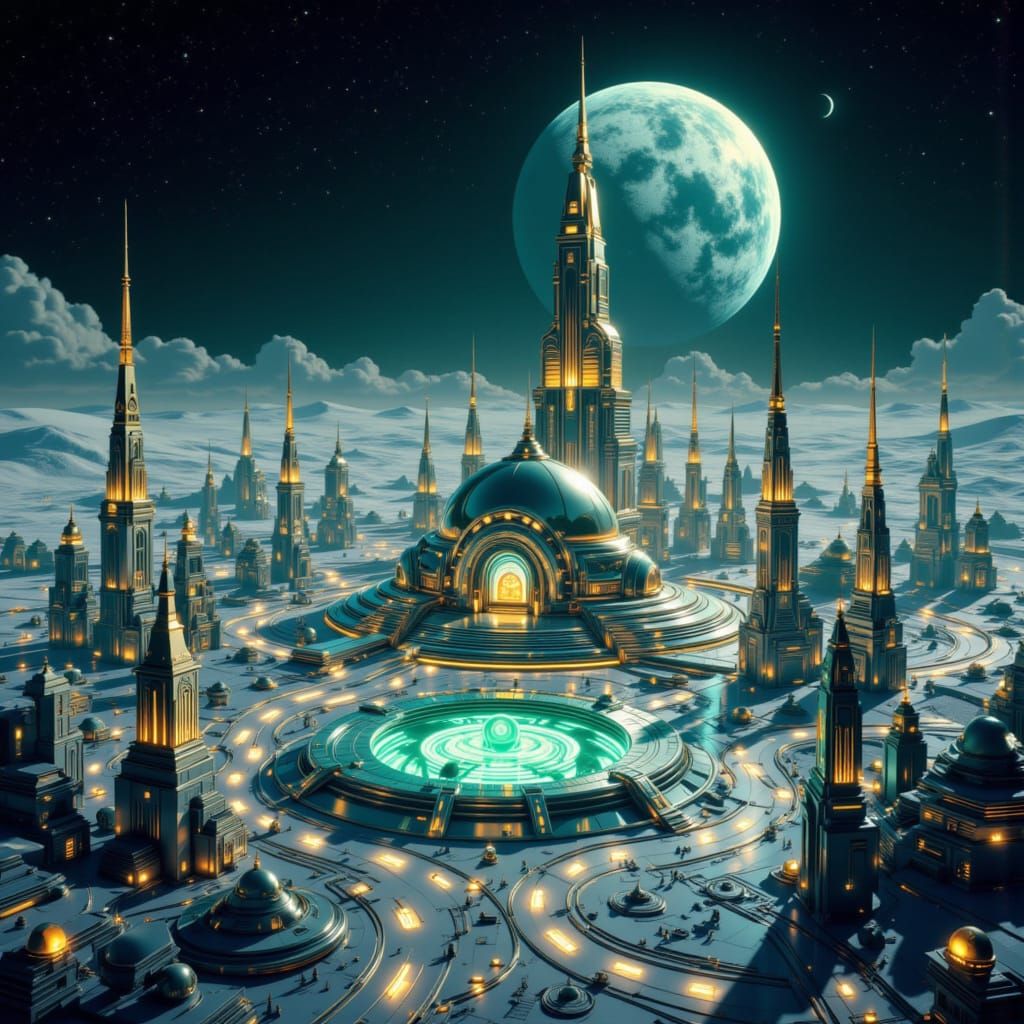 Art Deco Moon Colony in Cinematic Style