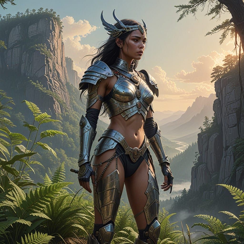 Ethereal Warrior Princess Reigns on an Alien Mountain Valley