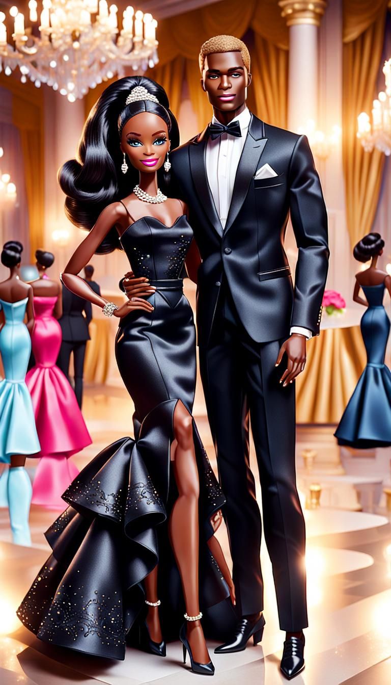 Black Barbie and Ken in Ballroom Formal Wear
