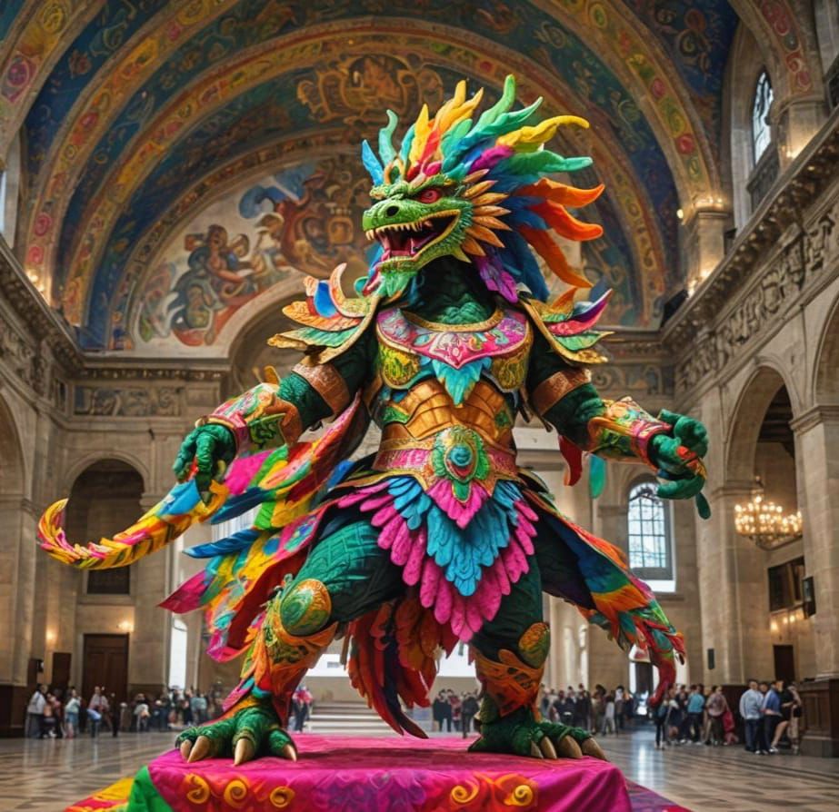 Quetzalcoatl in Rainbow Fabrics, HDR Photography