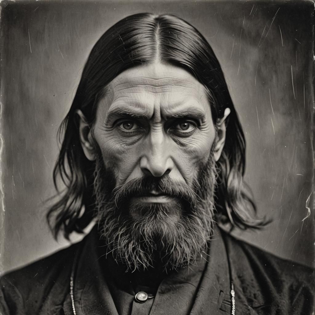 Sinister Grigori Rasputin in Piercing Black and White Photo