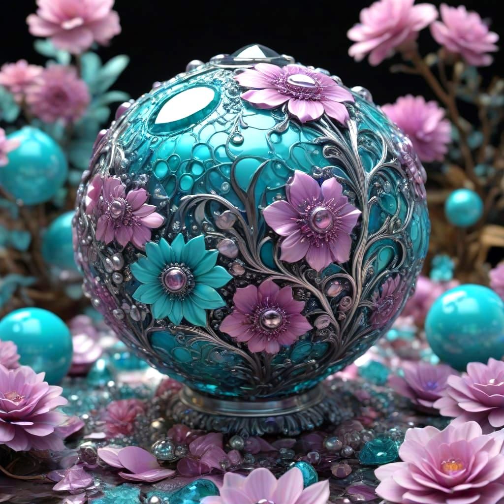 Surreal Fantasy Garden with Heart-Shaped Trees and Pearled P...