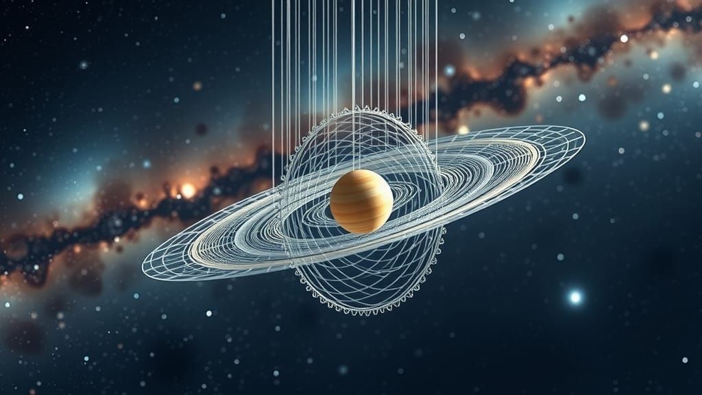 Woven String Solar System Sculpture in Surrealist Style