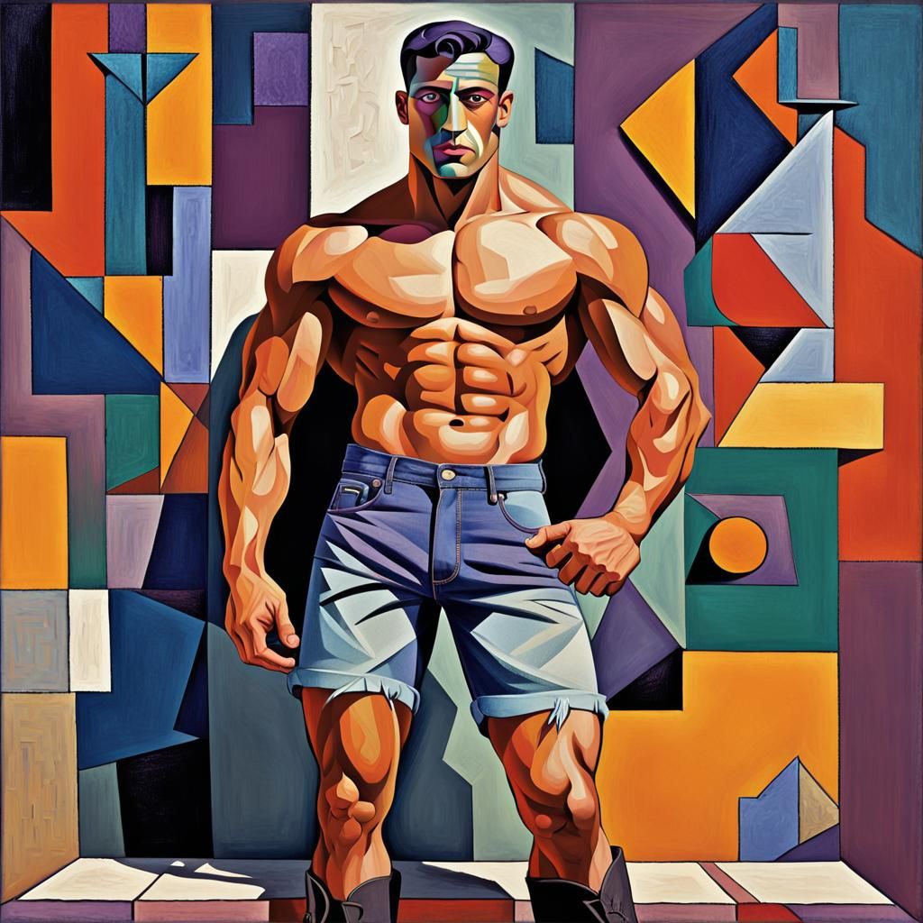 Cubist Portrait of a Muscular Man in Picasso Style