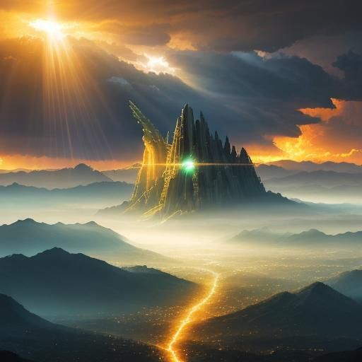 Futuristic Landscape with Golden Hour Sunshine