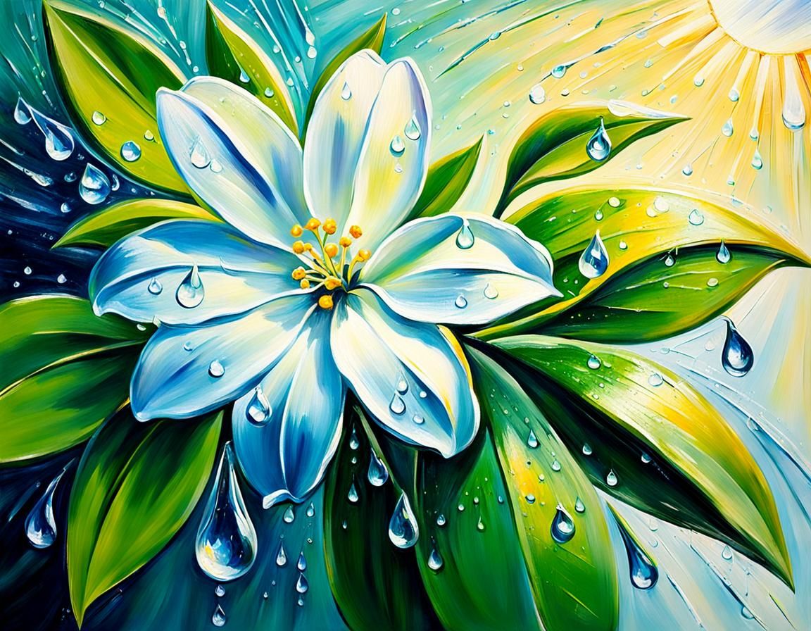 Jasmine Flower in Italian Maximalism Oil Painting