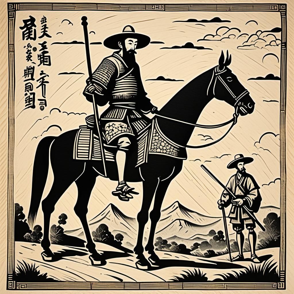 Japanese version of Don Quixote and Sancho Panza