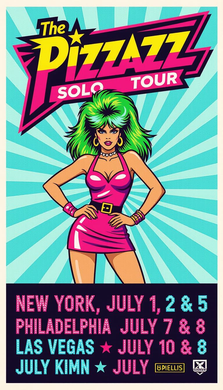 Pizzazz Solo Tour Poster in 1980s Airbrush Style