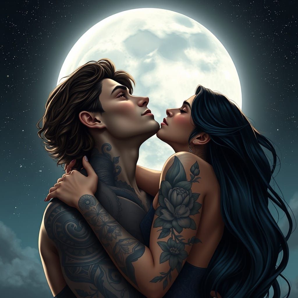 Hyper Realistic Couple in Emotional Reunion Under Starry Nig...