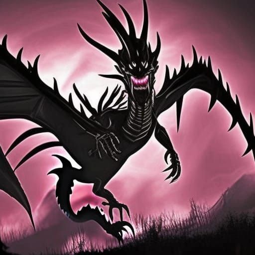 Epic Black Dragon Silhouette in 3D Digital Art