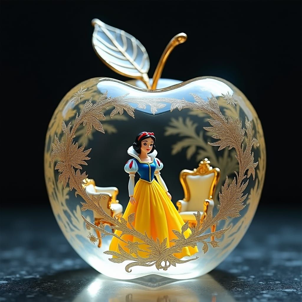Crystal Apple with Snow White Miniature Scene