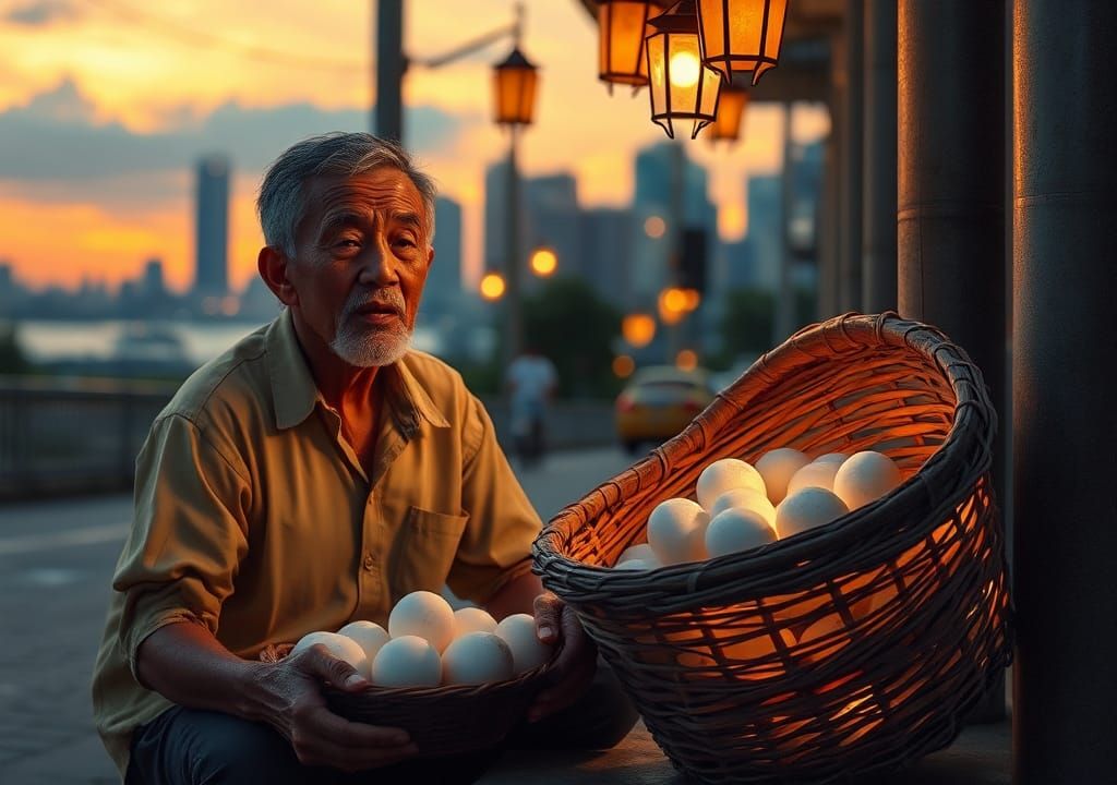 Manila Balut Vendor at Twilight, Oil Pastel Art