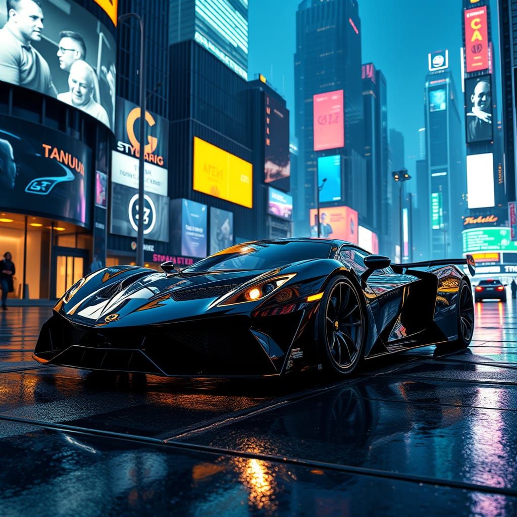 Cyberpunk Billionaire's Supercar in Neon Cityscape