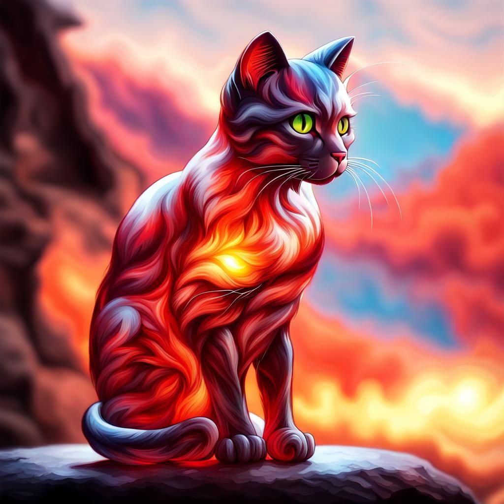 Glass Cat in a Fantasy Landscape