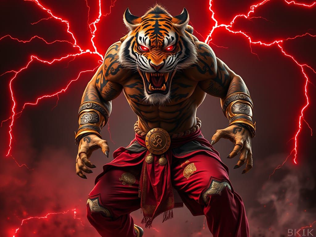 Ferocious Tiger Warrior with Red Lightning