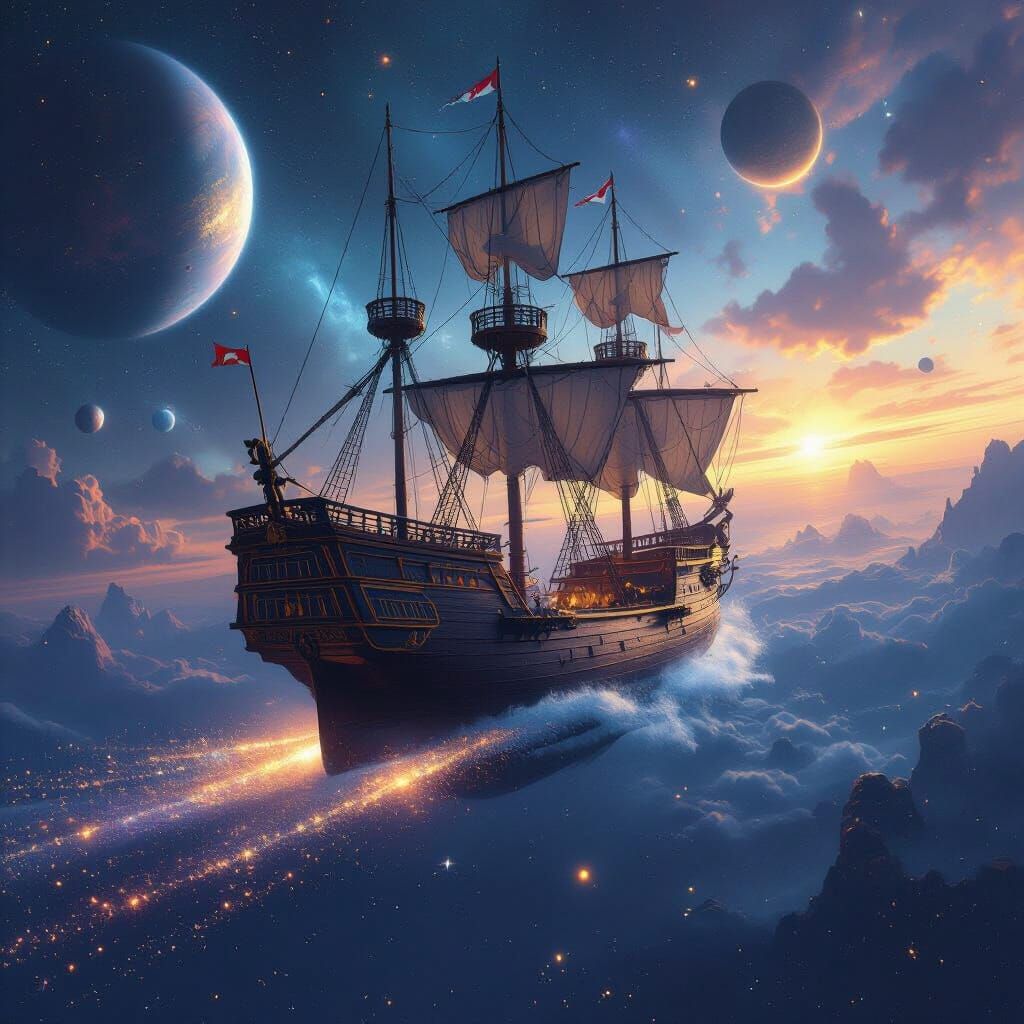 Galleon Soaring Through Cosmos as Matte Painting