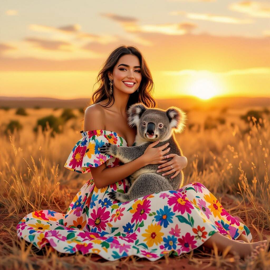 Dua Lipa with Koala in Australian Outback