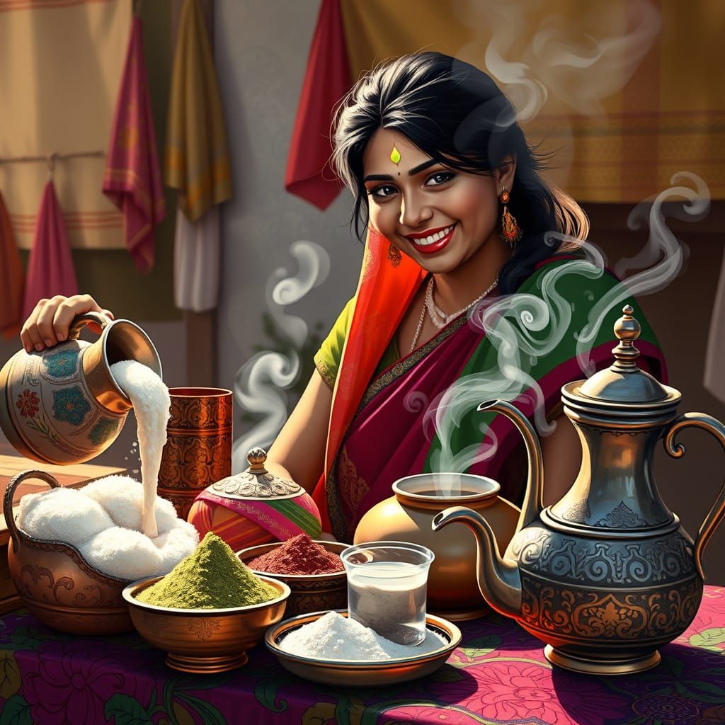 Vibrant Indian Market Scene with Mutated Produce in Warm Sun...