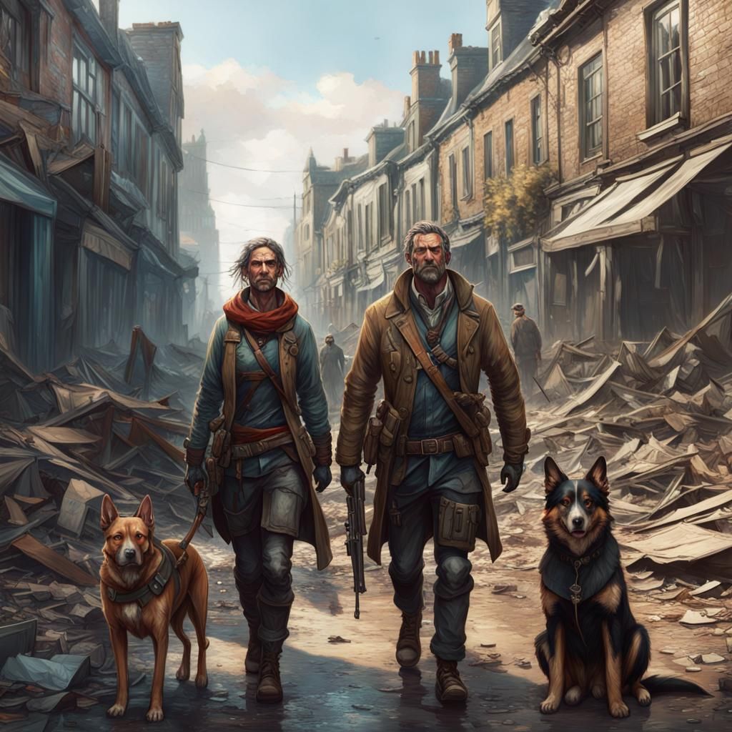 Apocalypse Survivors in Devastated Town: Detailed Portrait