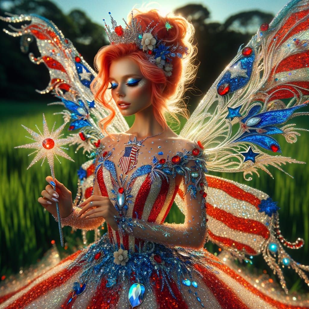 Patriotic Fairy with Red, White, and Blue Dress